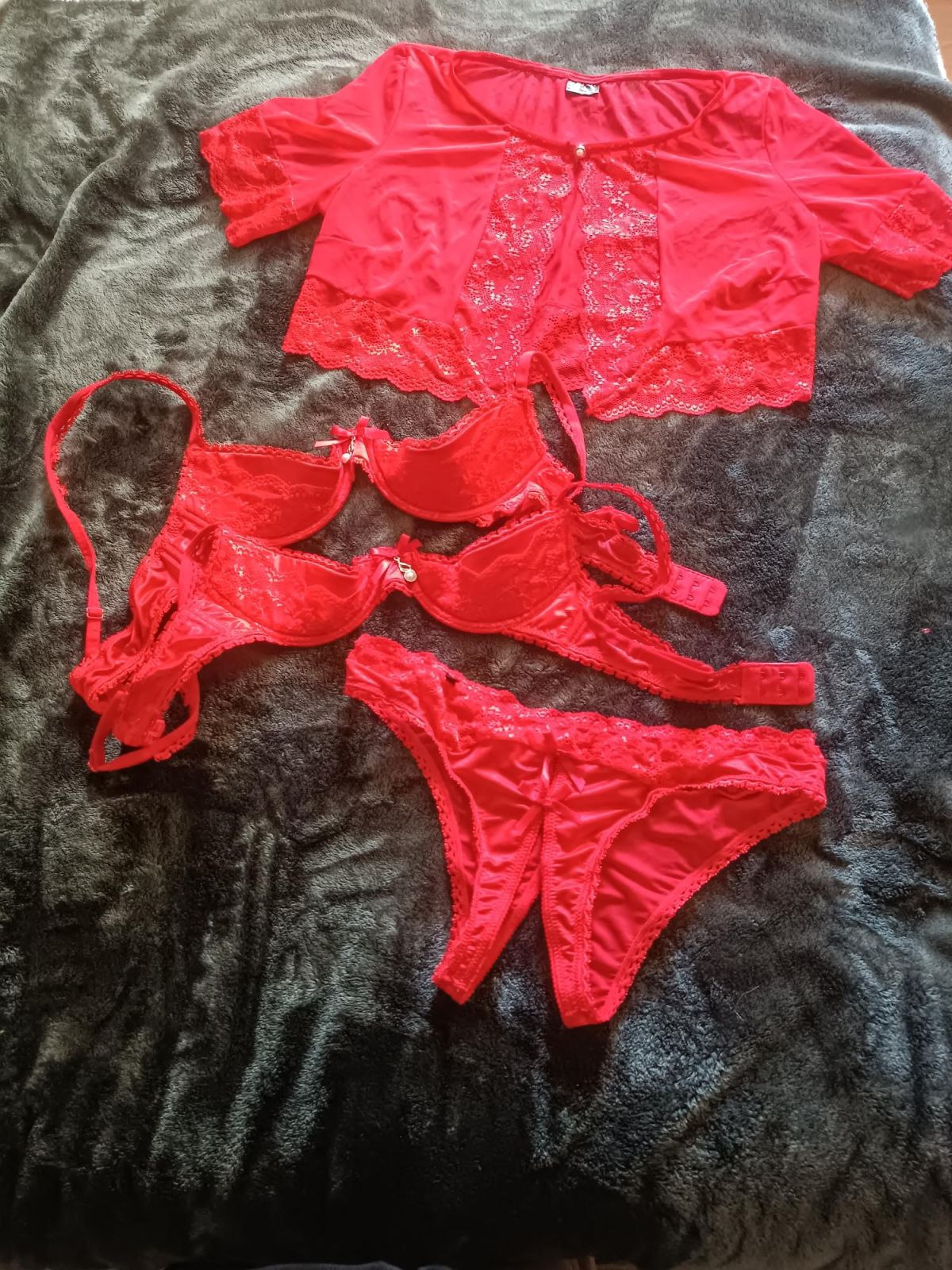 4teiliges Dessouset rot BH Hebe Slip Ouvert S M L XL neu