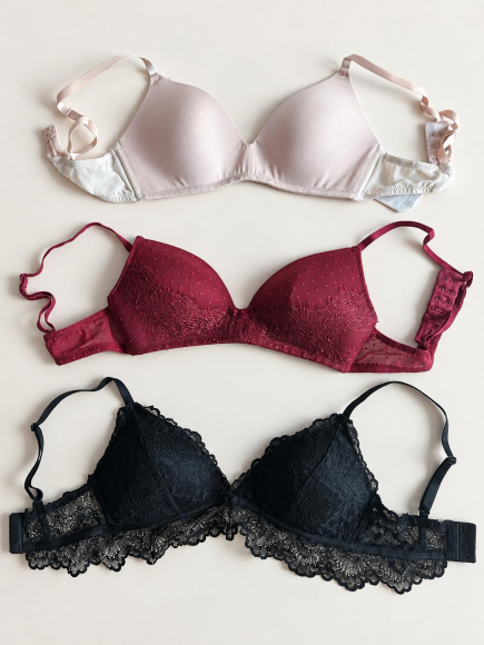 3 sexy BHs Gr. S – Spitze, Schwarz, Bordeaux &amp; Nude